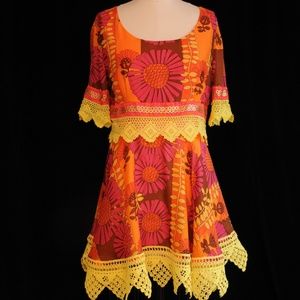 Fletcher Artworks, LLC 100% Silk Orange/Yellow Floral Convertible Tunic in Small